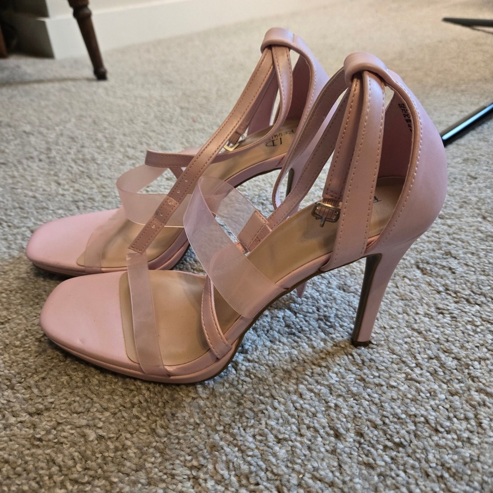 I.D. Required Pink Clear Strap Stiletto Sandals Ankle Strap Square Toe Heels 8.5 - Picture 4 of 7